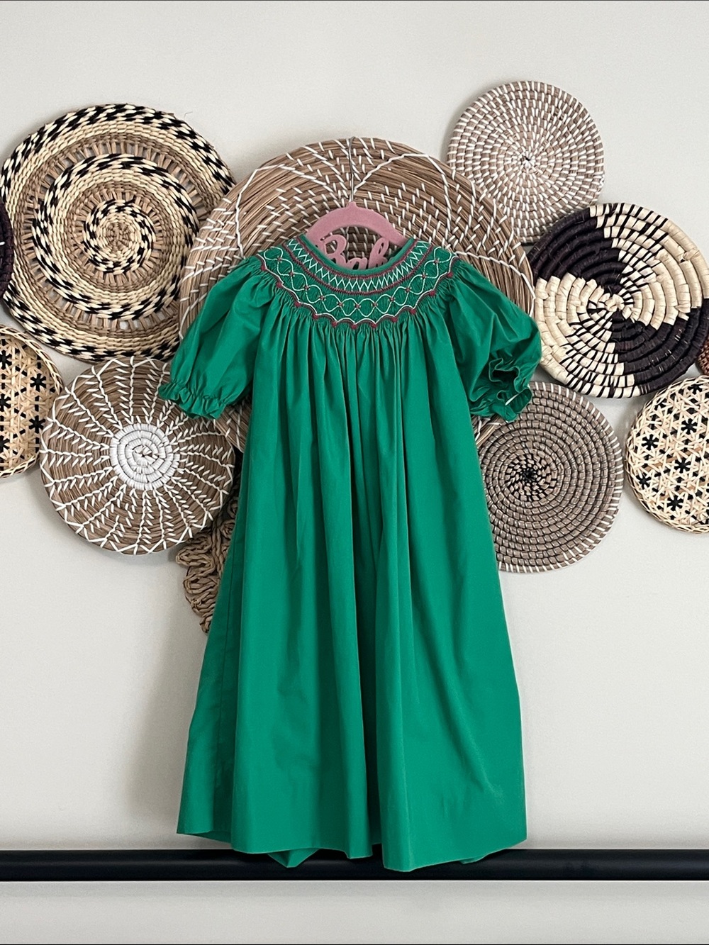 Petit Ami Green Smocked Bishop Dress for Girls